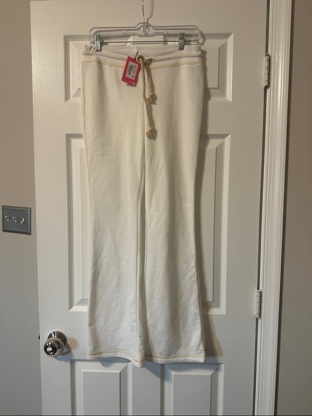 Edikted Cream Wide-Leg Track Pants with Rope Drawstring